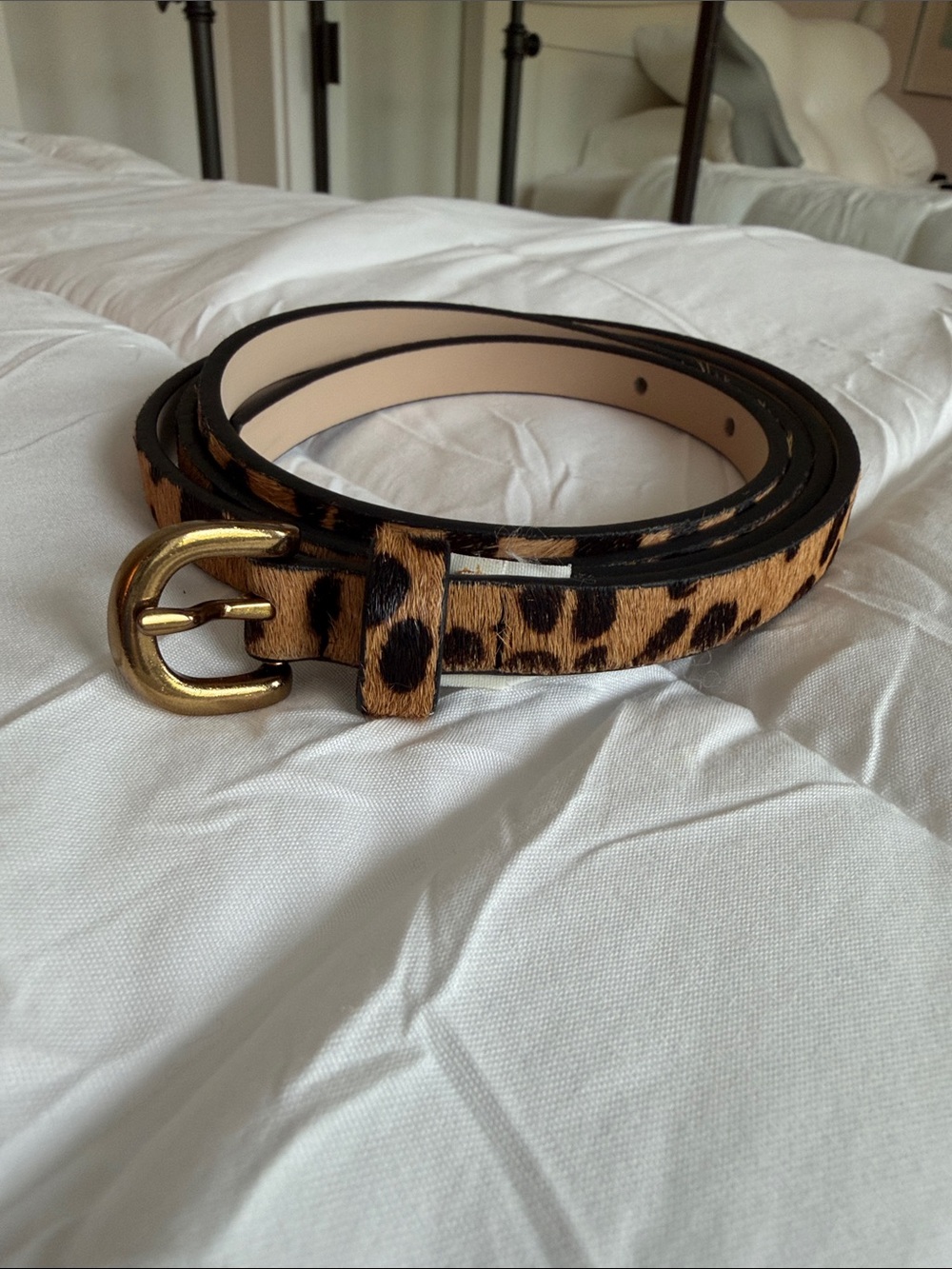 Leopard Print Skinny Women's Belt with Gold Buckle